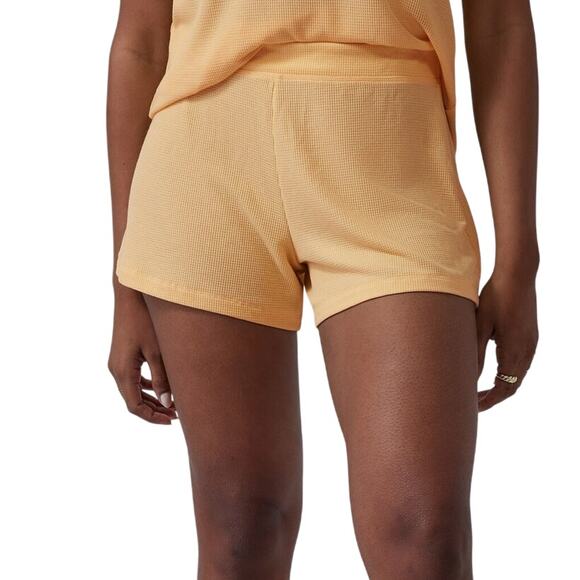 Athleta Wind Down Sleep Shorts Waffle Knit Yellow Women's Size Large NWT - Picture 1 of 9